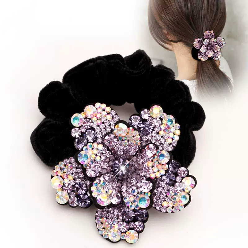 Silicone Band Women - Women Rhinestone Scrunchies Velvet Elastic Hair