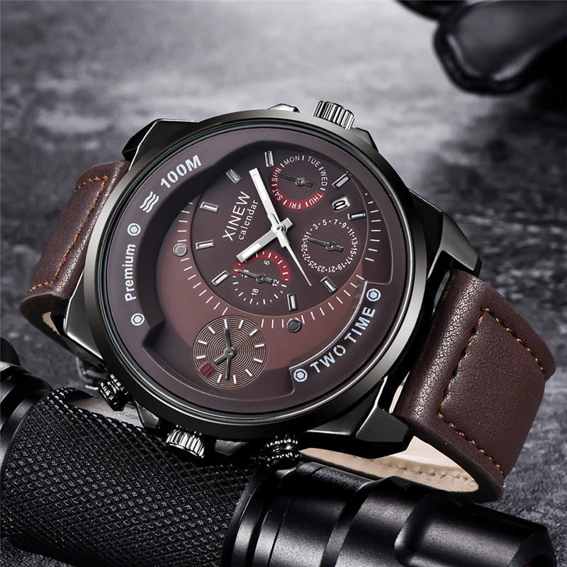 Leather Watch Band Men - Original XINEW Brand Men Watches Black