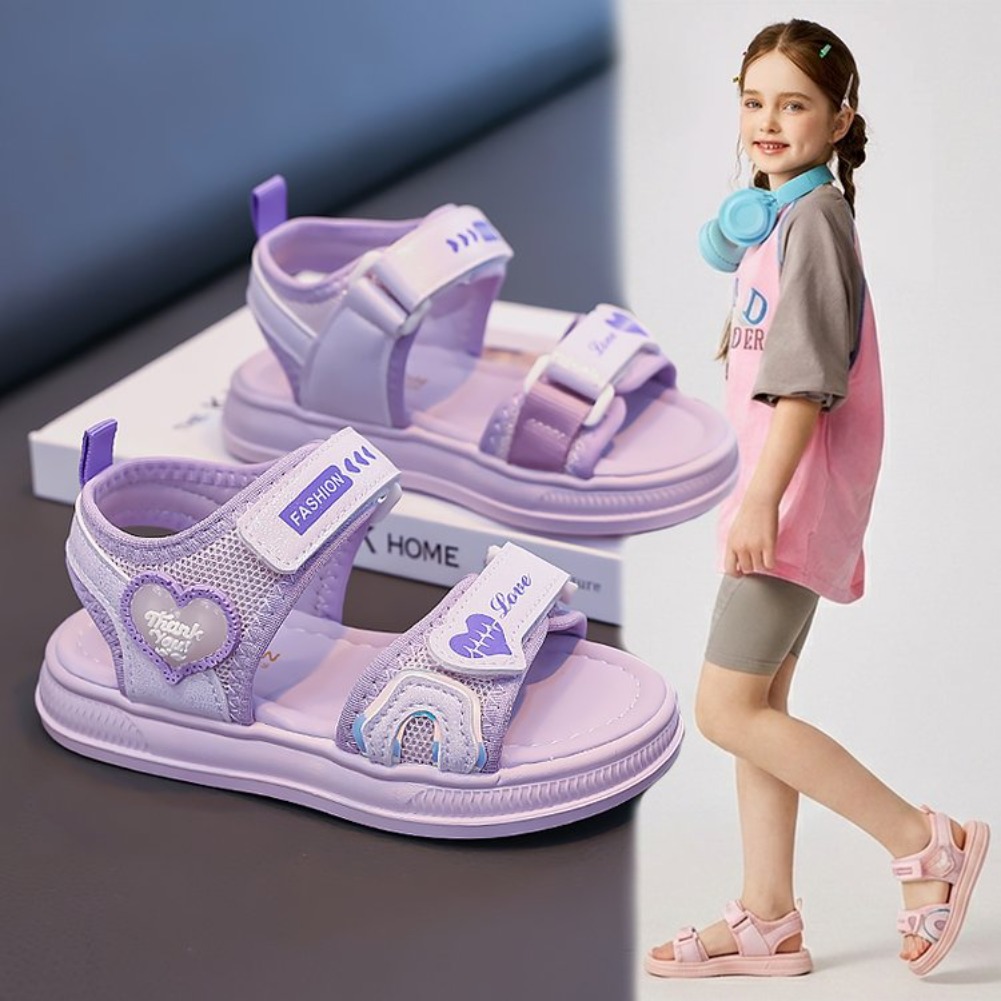 Sport Loop Velcro - Girls' Heart-Shaped Princess Sandals, Spring/Summer 2026