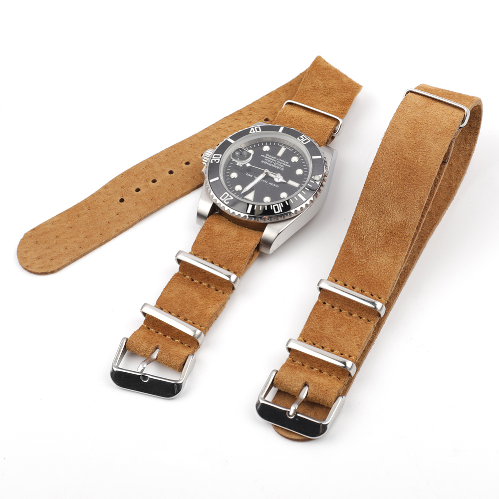 Nato Strap Nylon - Soft Retro Suede Genuine Leather Strap