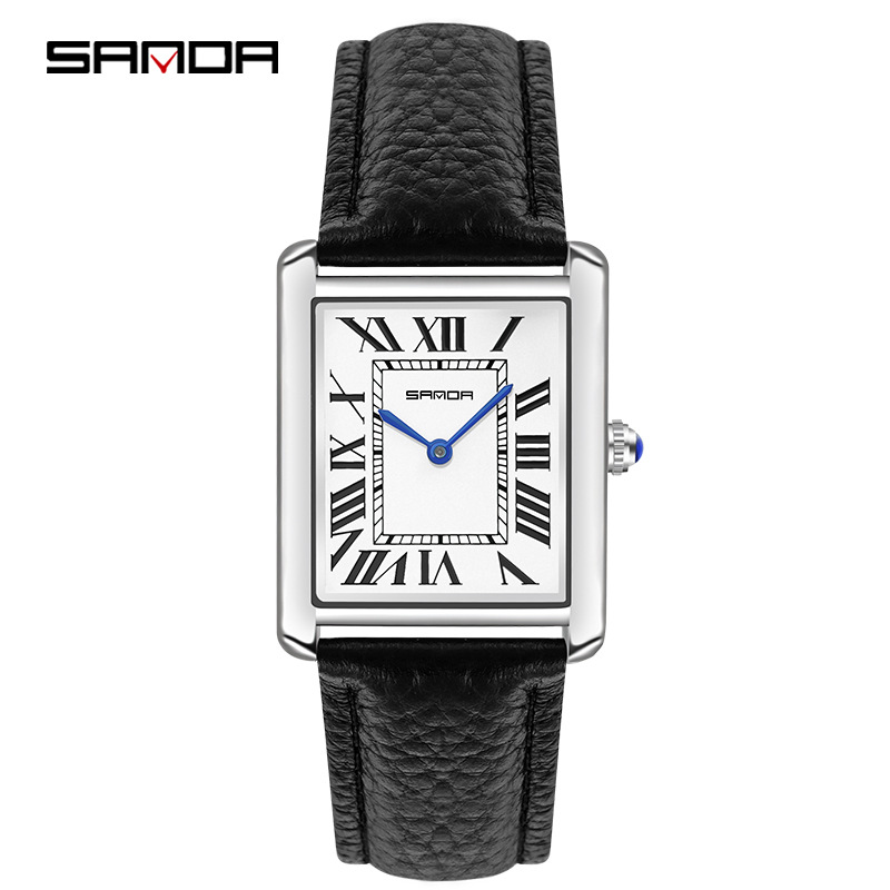 Leather Watch Band Men - Sanda Rectangular Wrist Watches Women Man