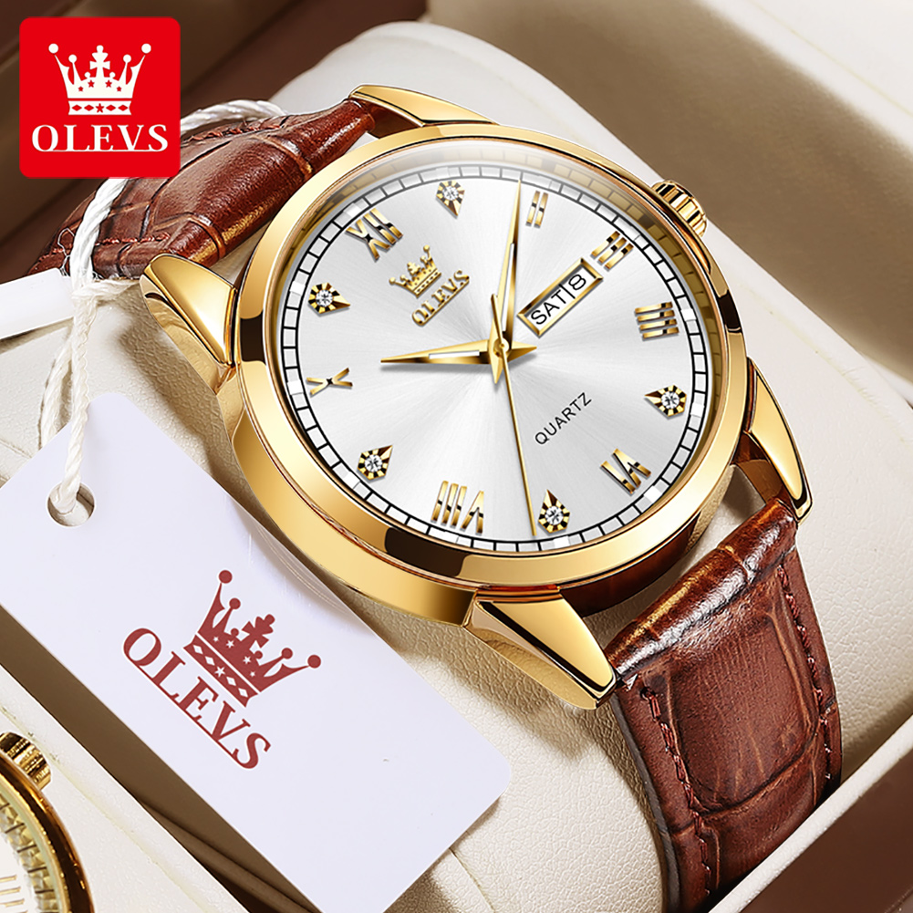 Leather Watch Band Men - OLEVS 6896 Top Brand Men Quartz
