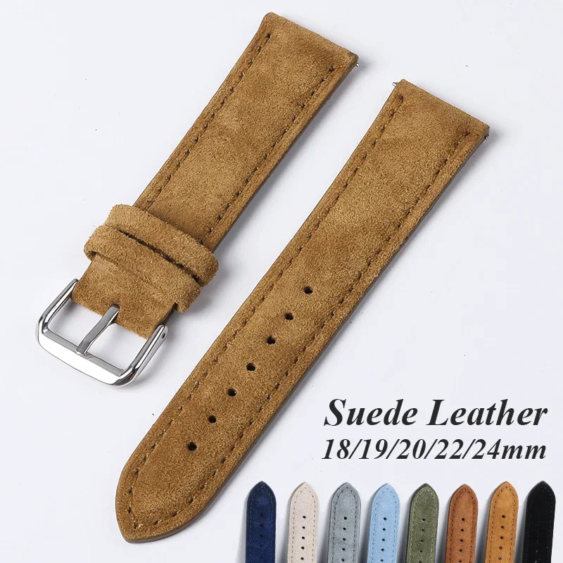 Suede Strap Watch - Suede Genuine Leather Watchband for Seiko