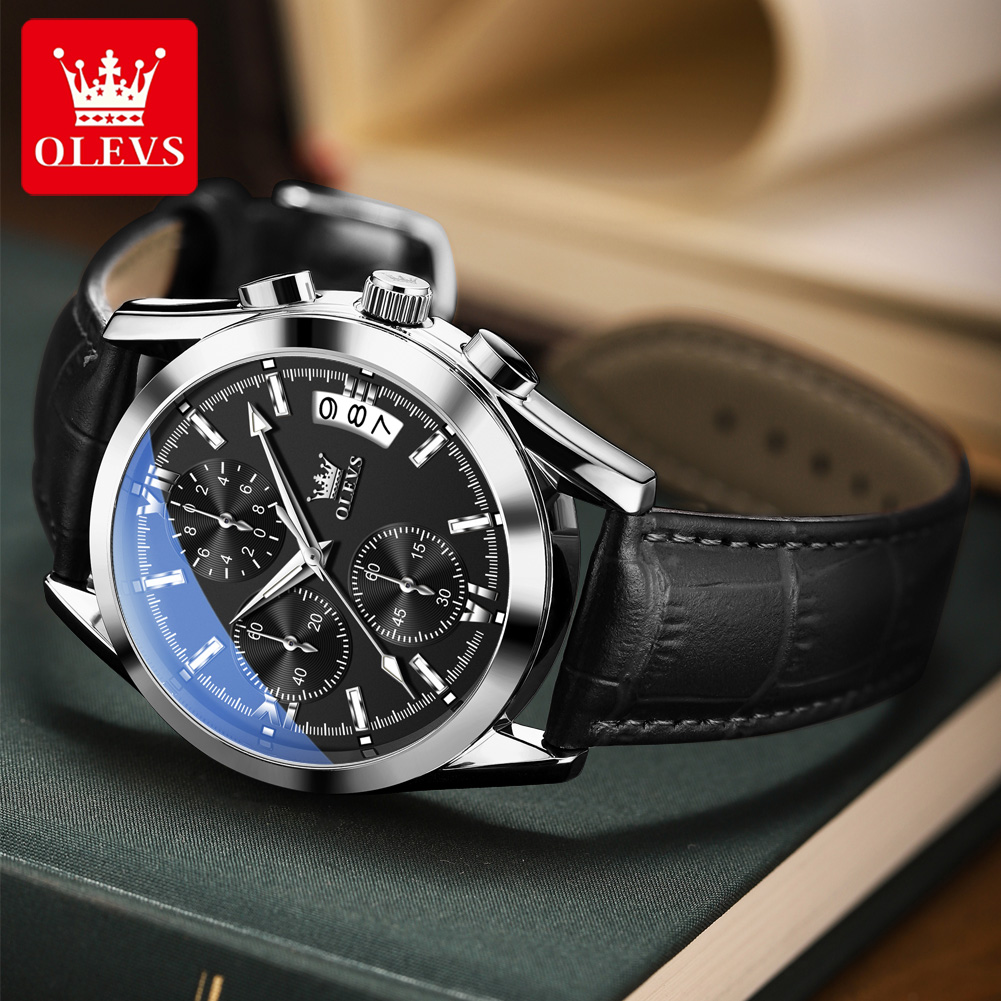 Leather Watch Band Men - OLEVS Top Brand Luxury Men Watch