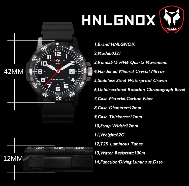 Hnlgnox Mens Pilot Watches Spo - Rubber Strap Diver ulasan dan harga