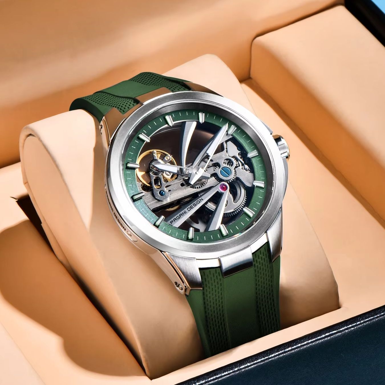 Green Skeleton PAGANI DESIGN P - Rubber Strap Diver ulasan dan harga