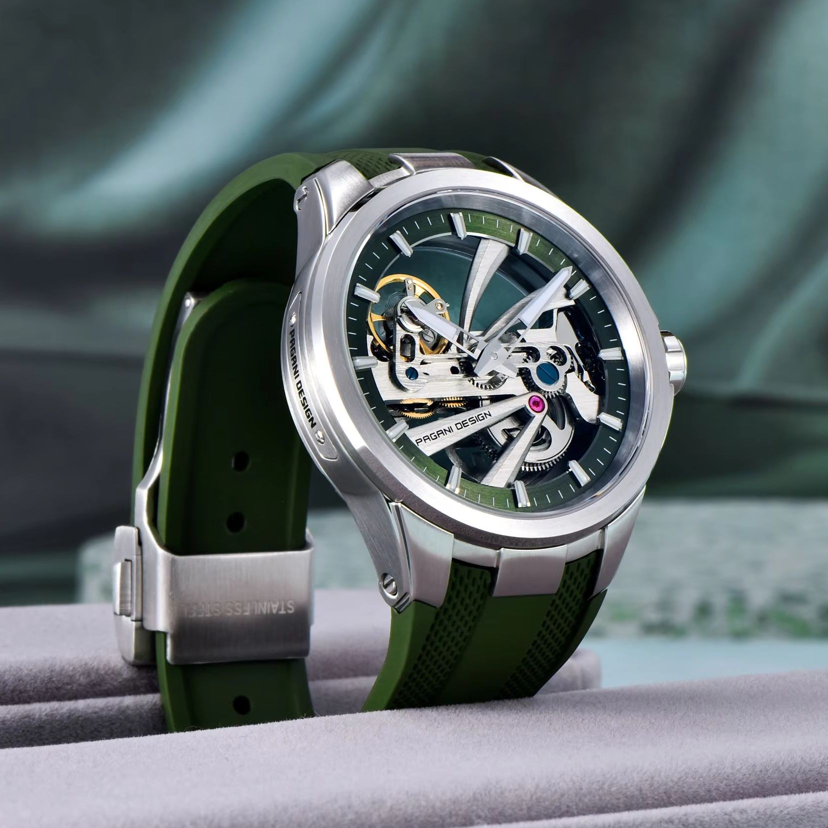 Green Skeleton PAGANI DESIGN P - Rubber Strap Diver ulasan dan harga