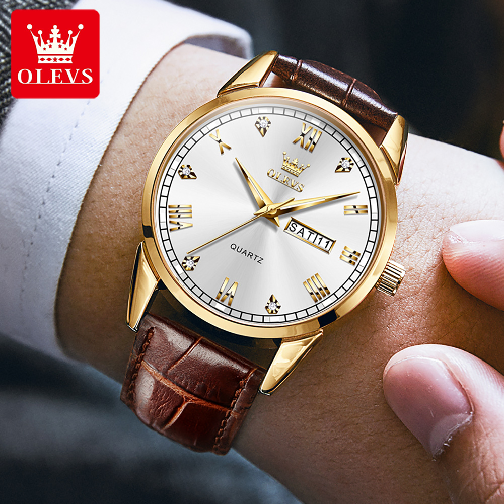 OLEVS 6896 Top Brand Men Quart - Leather Watch Band Men ulasan dan harga