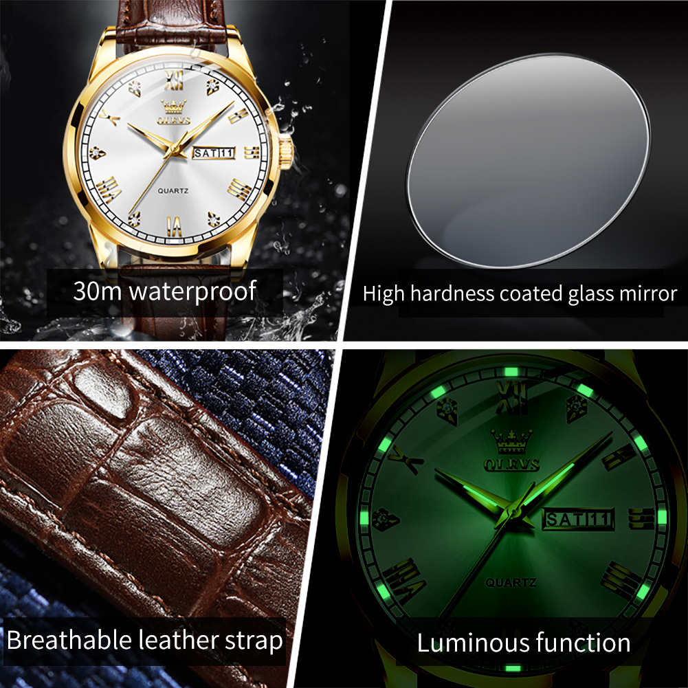 OLEVS 6896 Top Brand Men Quart - Leather Watch Band Men ulasan dan harga
