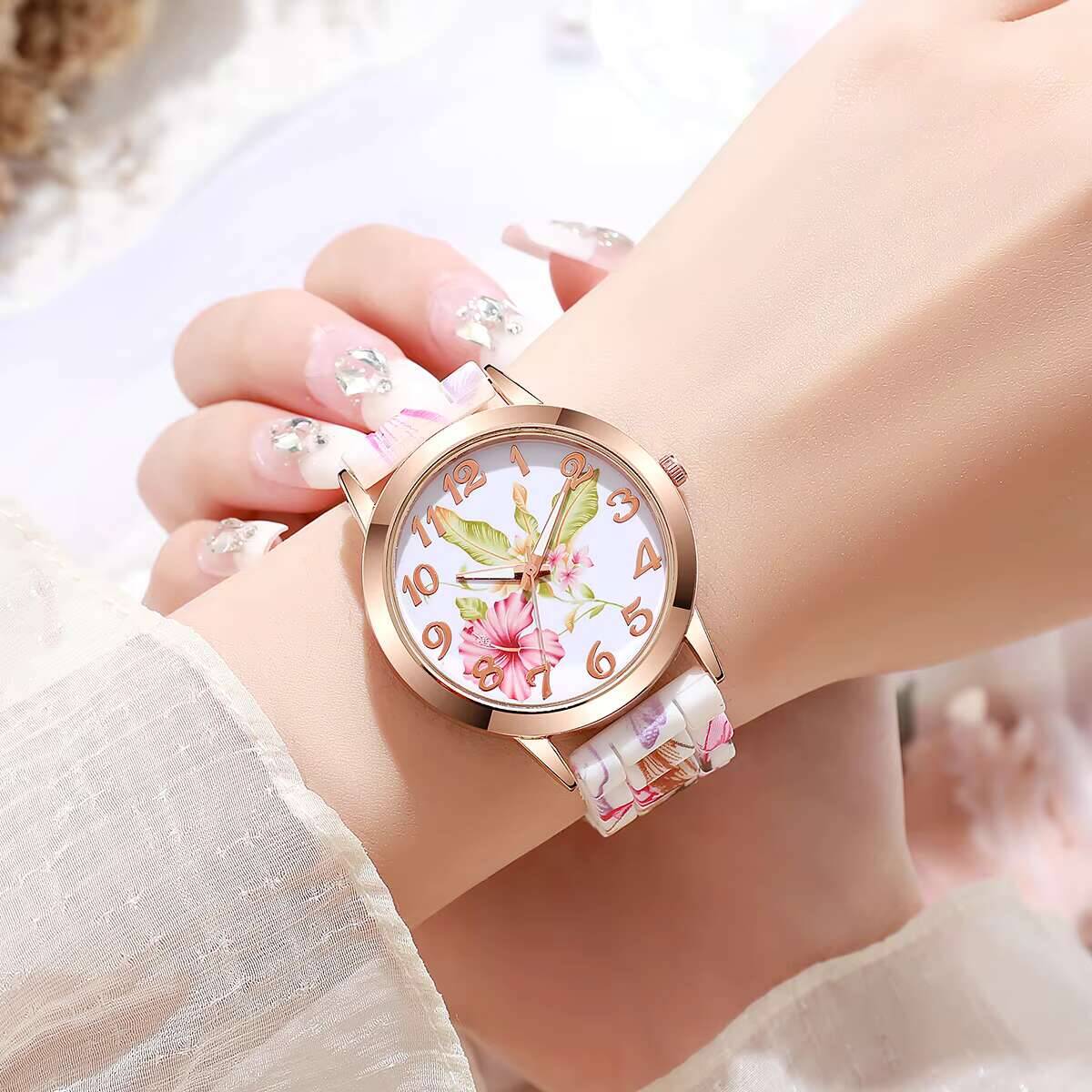 2PCS Fashion Flower Printed Wo - Silicone Band Women ulasan dan harga