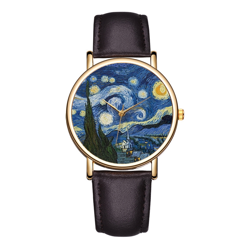 Van Gogh Painting Dial Watches - Leather Watch Band Men ulasan dan harga