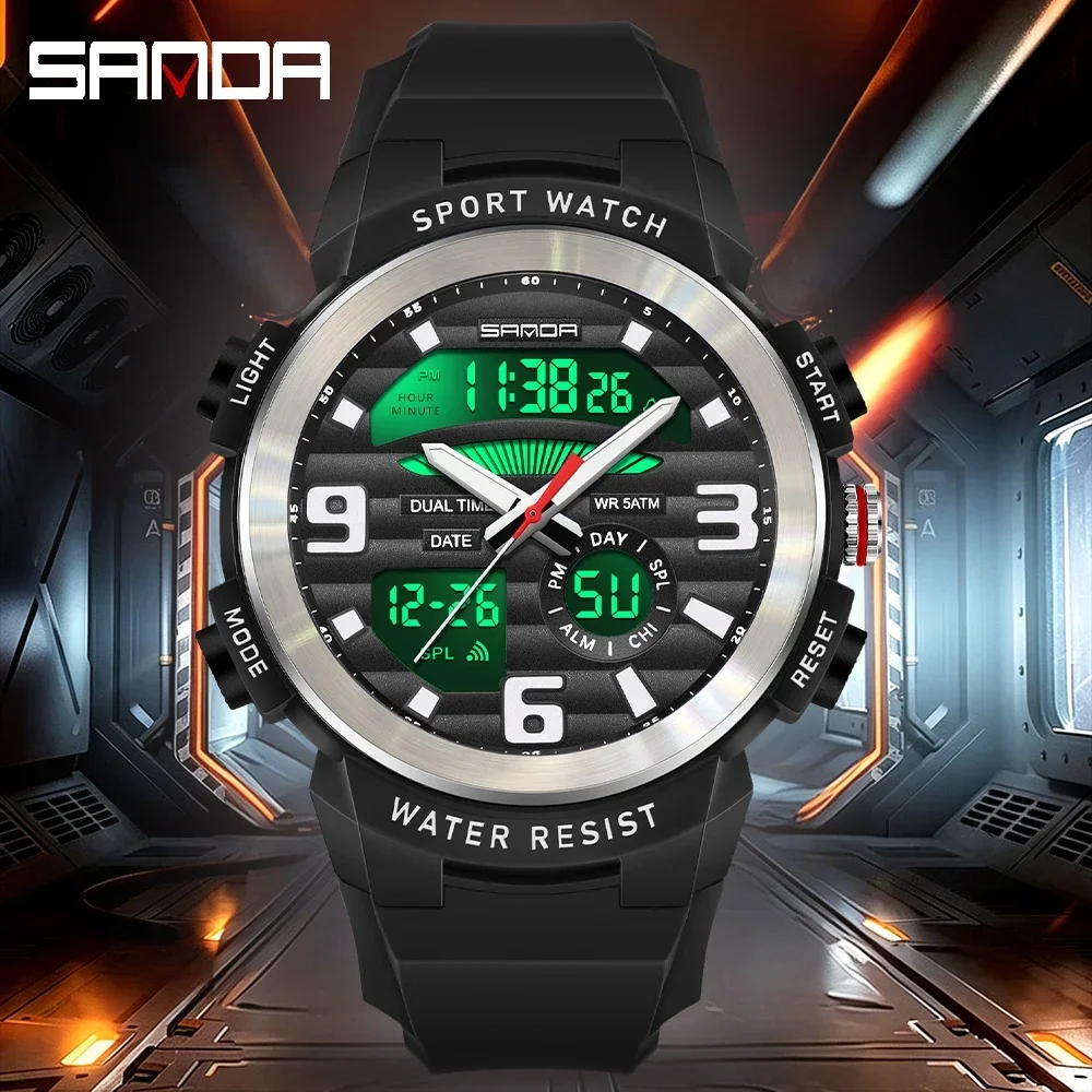 SANDA Multifunction Men Watch  - Rubber Strap Diver ulasan dan harga