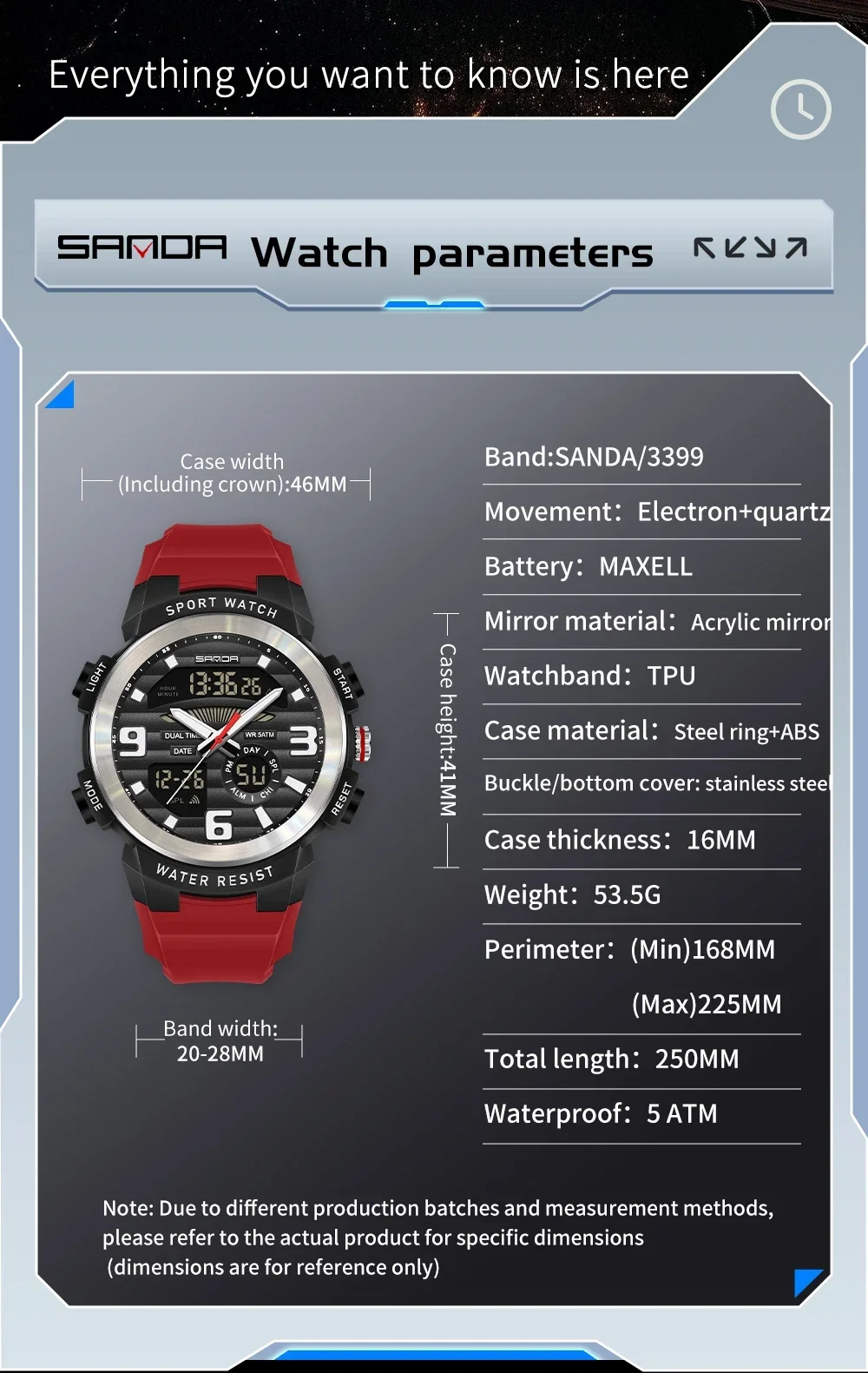 SANDA Multifunction Men Watch  - Rubber Strap Diver ulasan dan harga