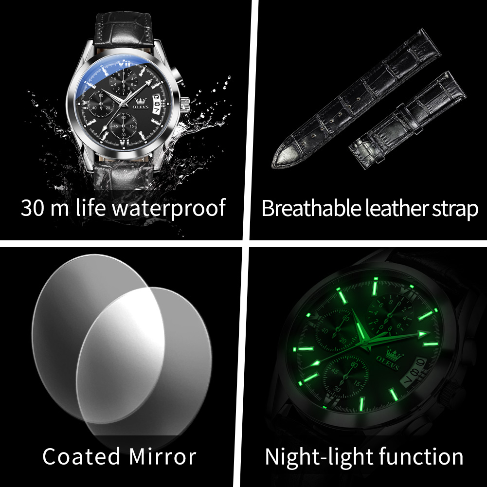 OLEVS Top Brand Luxury Men Wat - Leather Watch Band Men ulasan dan harga